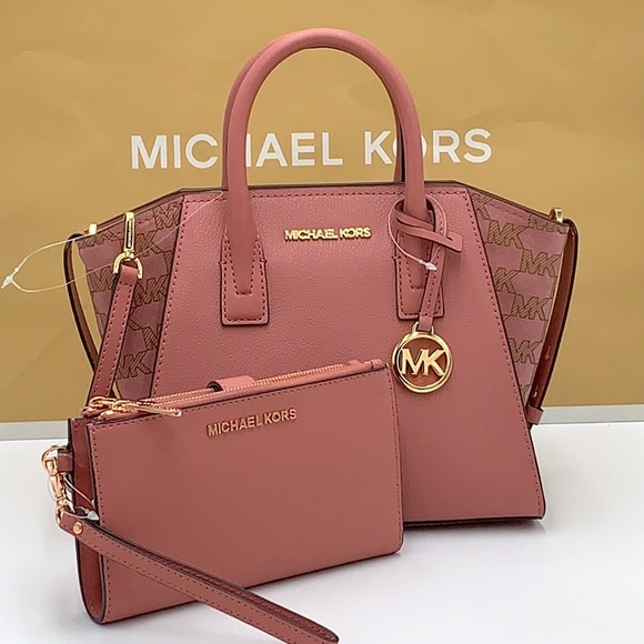 MICHAEL KORS AVRIL SMALL TOP ZIP SATCHEL & LARGE DOUBLE ZIP WRISTLET WALLET - Picture 2 of 16